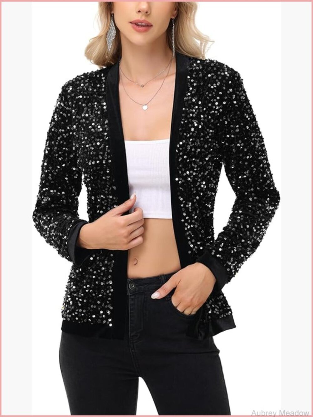 Long Sleeve Sequin Cardigan Open Front Blazer Jacket Women